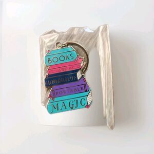 NIB LitJoy “Books Are A Uniquely Portable Magic” Enamel Keychain Lunacorn